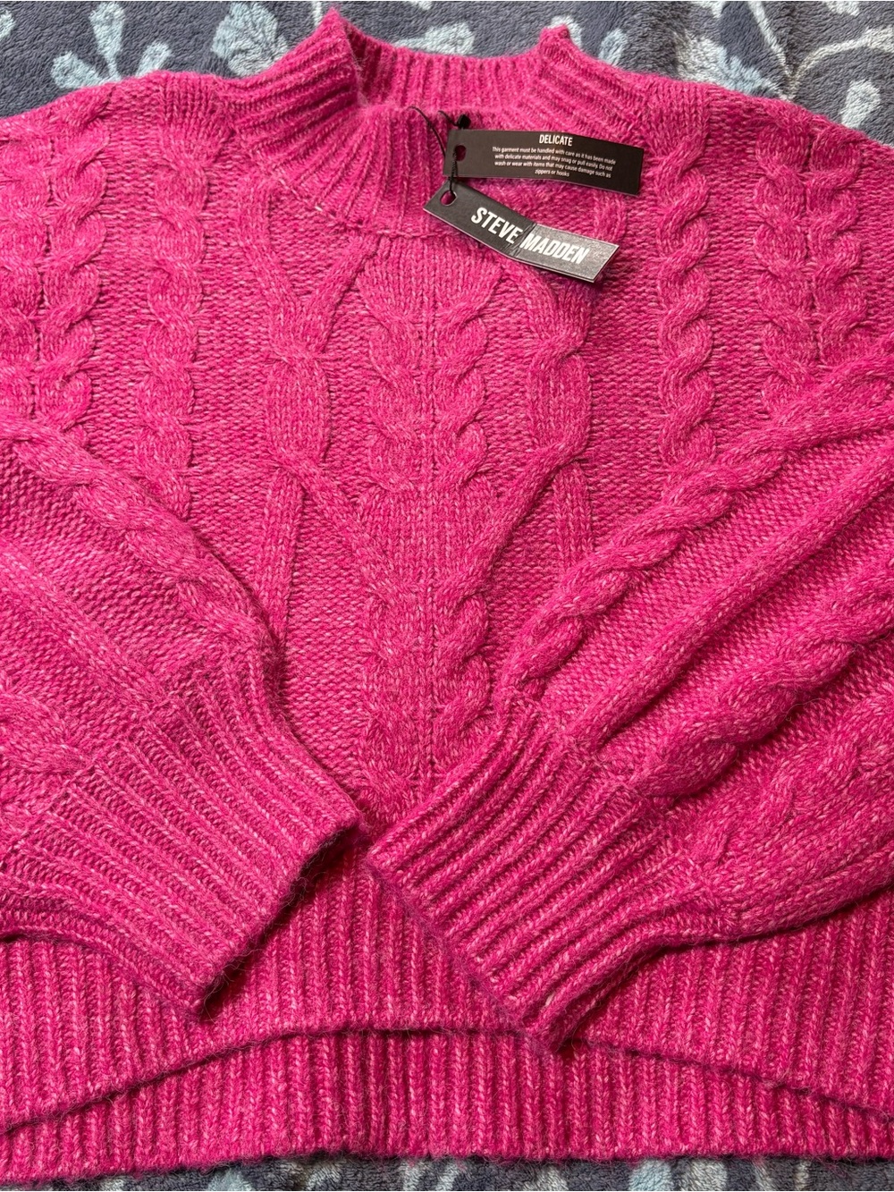 Steve Madden Women's Cable Knit Turtleneck Sweater - Fuchsia Pink